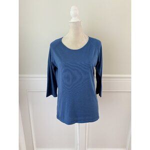 Blue Round Neck 3/4 Sleeve Sweater 48 L Silk/Cotton/Cashmere Blend Made In Italy